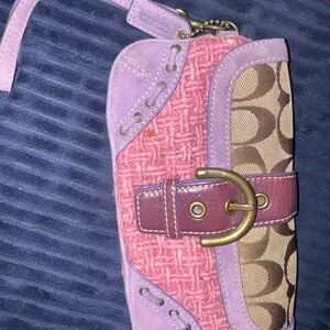 Coach Pink and Tan Clutch with Purple Accents